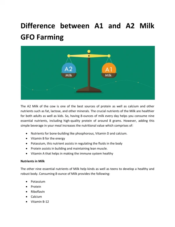 Difference between A1 and A2 Milk | GFO Farming