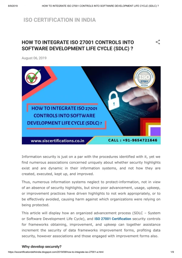 HOW TO INTEGRATE ISO 27001 Certification CONTROLS INTO SOFTWARE DEVELOPMENT LIFE CYCLE (SDLC) ?
