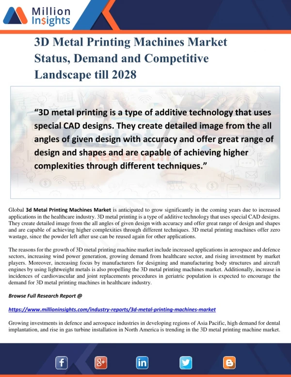 3D Metal Printing Machines Market Status, Demand and Competitive Landscape till 2028