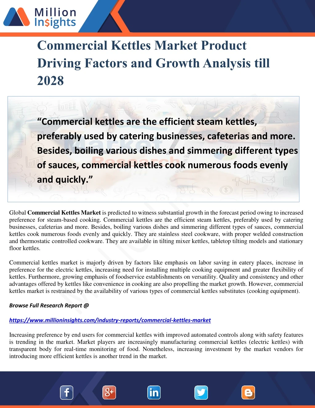 commercial kettles market product driving factors