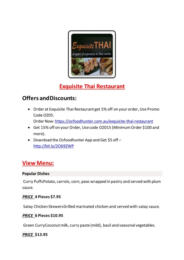 15% Off - Exquisite Thai Restaurant-Collaroy - Order Food Online