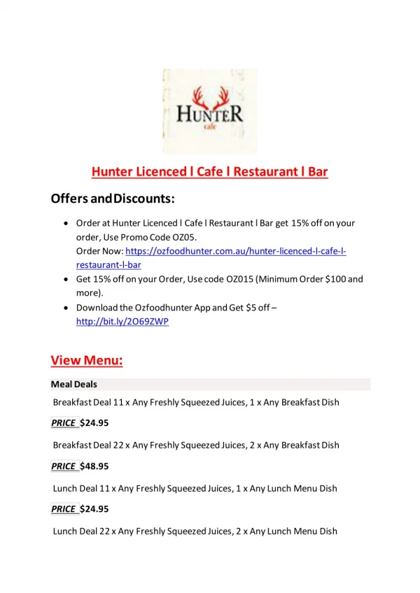 Hunter Licenced l Cafe l Restaurant l Bar-Brighton - Order Food Online