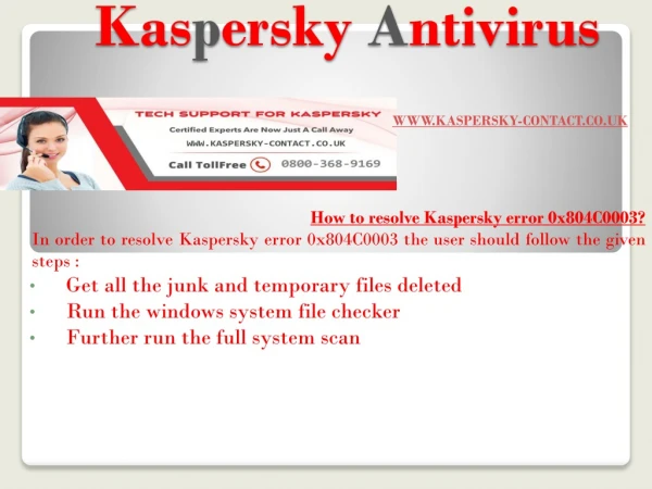 How to resolve Kaspersky error 0x804C0003?