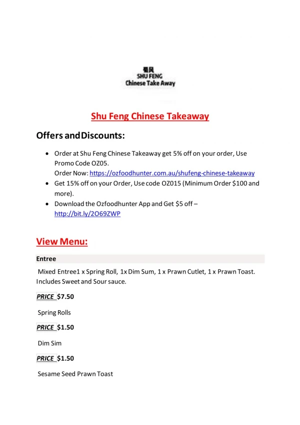 Shu Feng Chinese Takeaway-Mount Druitt - Order Food Online
