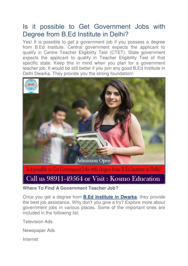 Is it possible to Get Government Jobs with Degree from B.Ed Institute in Delhi?