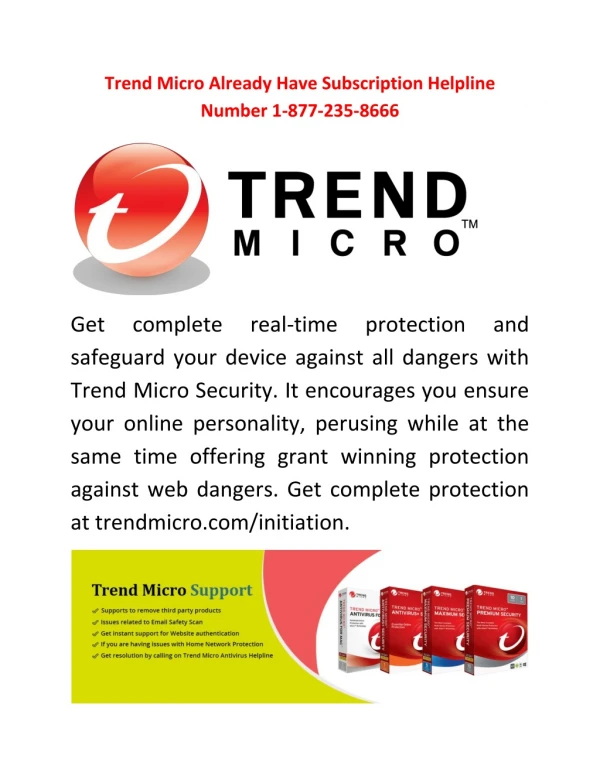 Trend Micro Already Have Subscription Helpline Number 1-877-235-8666