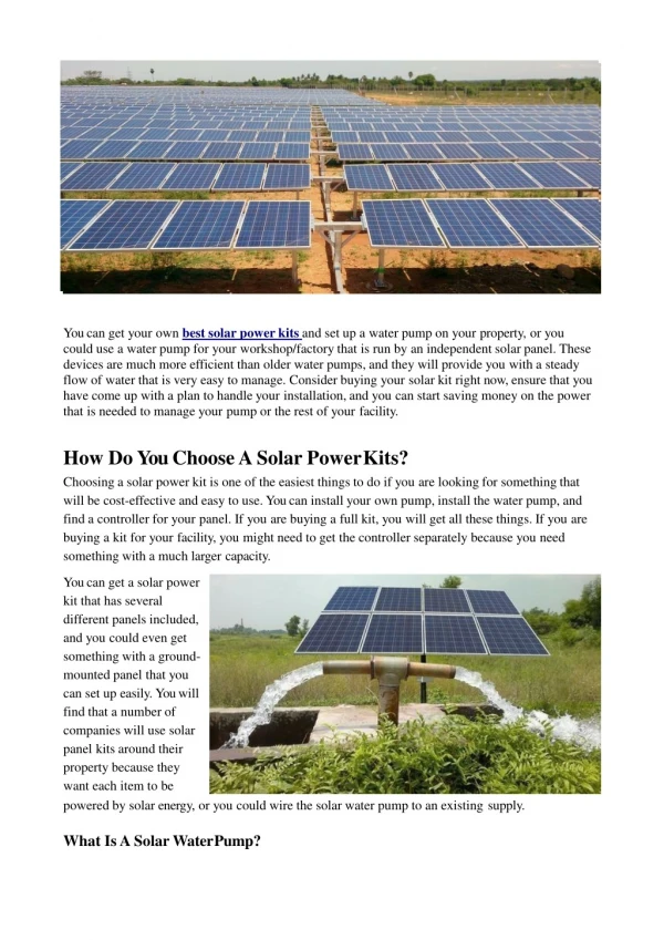 Why Need A Solar Power Kit And Water Pump?
