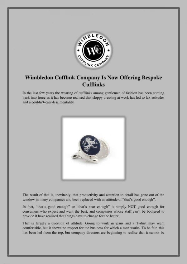Wimbledon Cufflink Company Is Now Offering Bespoke Cufflinks