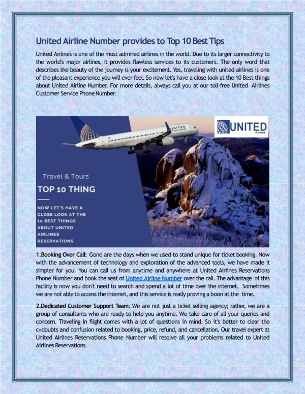 United Airline Number provides to Top 10 Best Tips