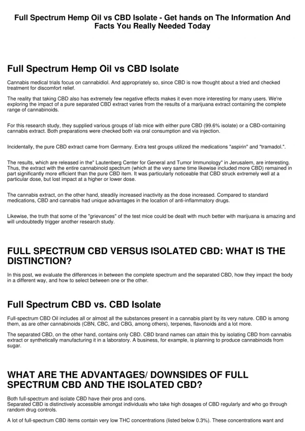 Full Spectrum CBD Oil vs CBD Isolate - Attain The Relevant Information You May Need Promptly