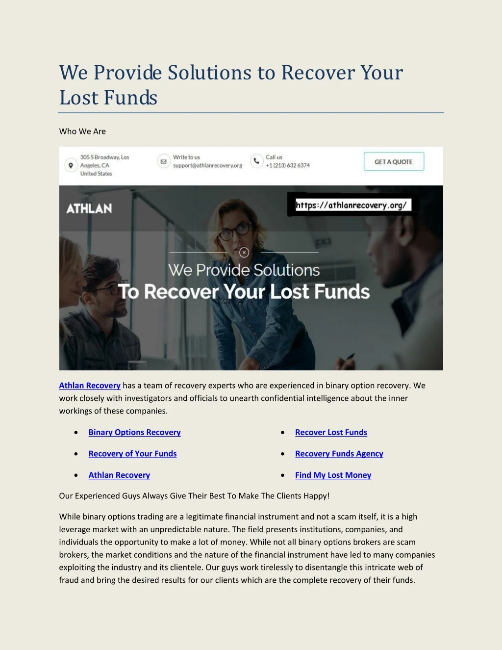 we provide solutions to recover your lost funds