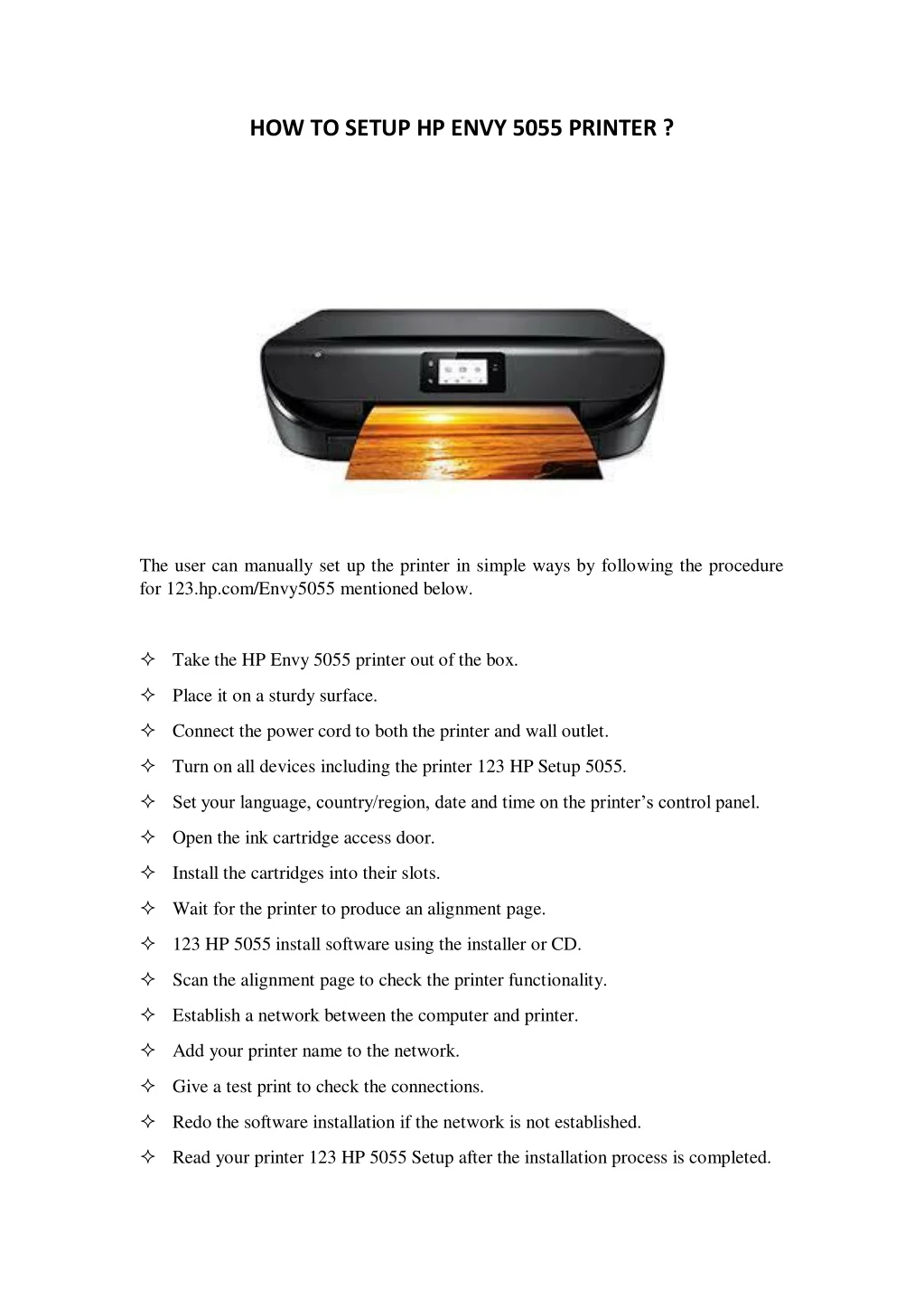 how to setup hp envy 5055 printer