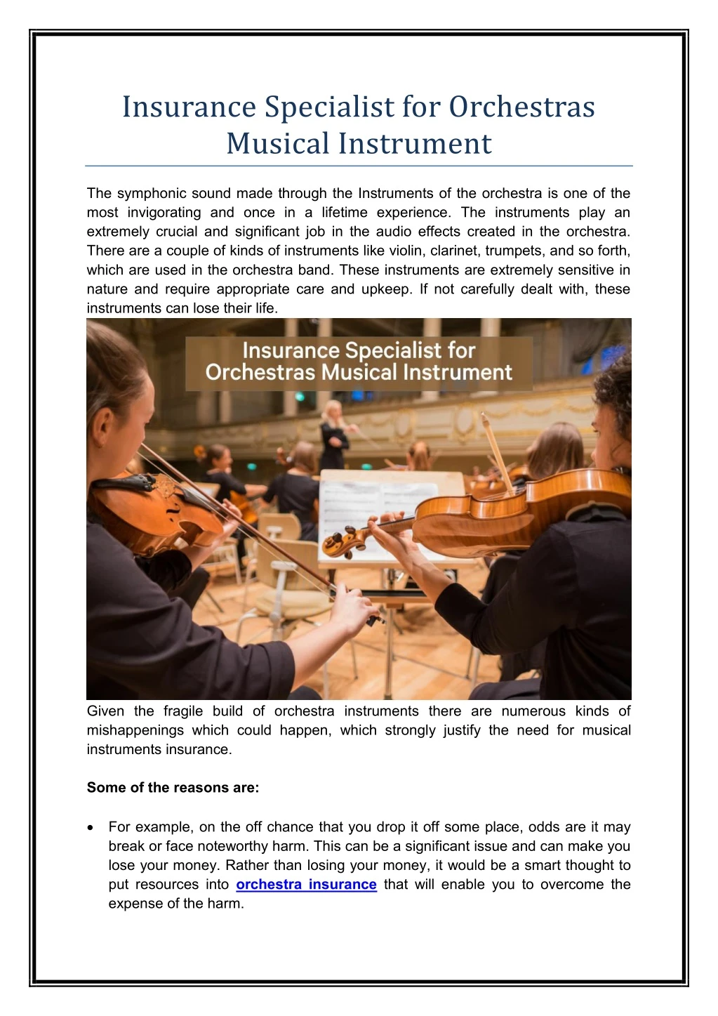 insurance specialist for orchestras musical