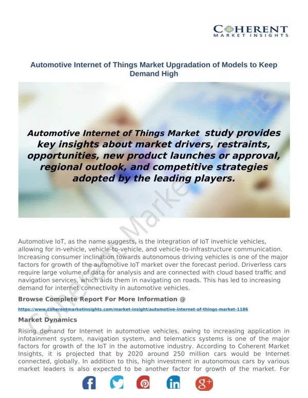Automotive Internet of Things Market Upgradation of Models to Keep Demand High