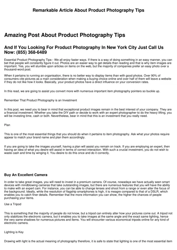 Remarkable Article About Product Photography Tips