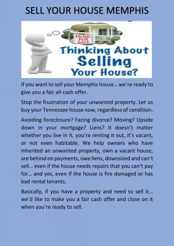 Sell Your House Memphis