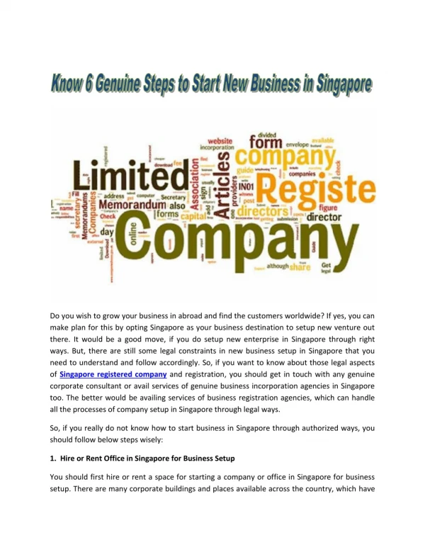 Know 6 Genuine Steps to Start New Business in Singapore