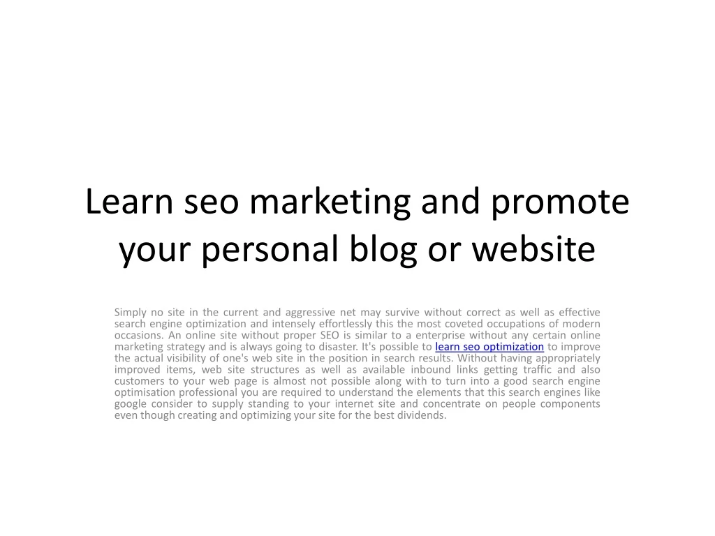 learn seo marketing and promote your personal blog or website
