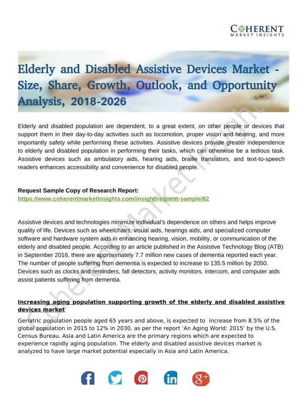 Elderly and Disabled Assistive Devices Market Demand Anlysis with Inputs form Industry Experts 2018 to 2026