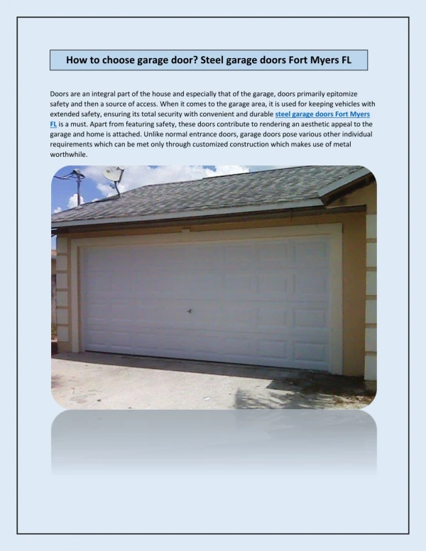 How to choose garage door? Steel garage doors Fort Myers FL