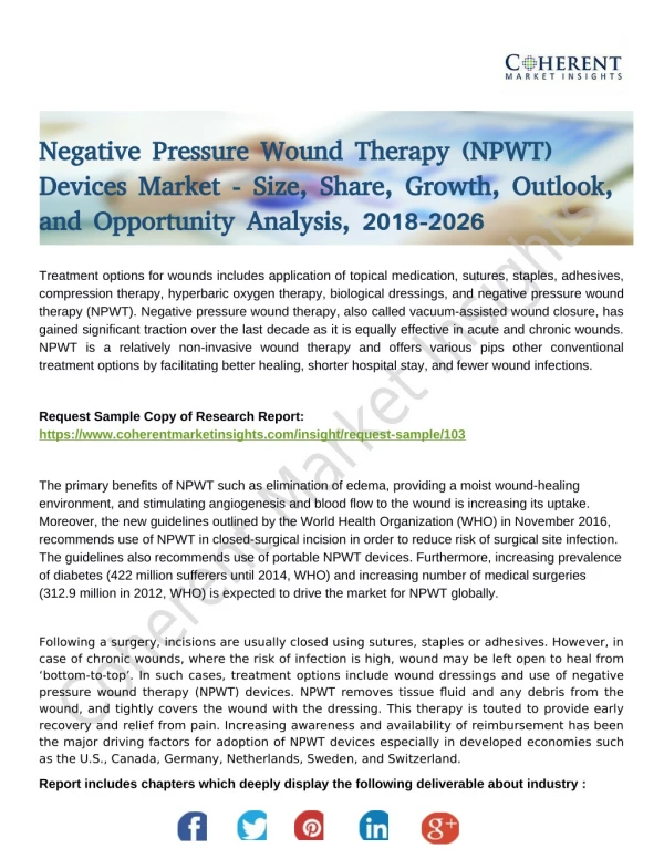 Negative Pressure Wound Therapy (NPWT) Devices Market Surge in Demand from Healthcare Industry