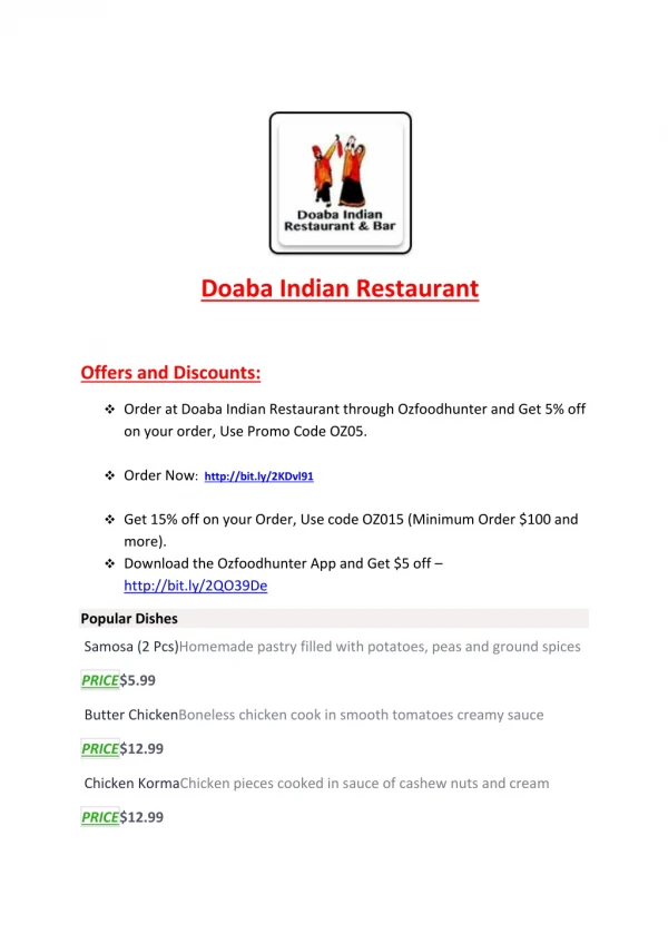 15% Off - Doaba Indian Restaurant-Grange - Order Food Online<