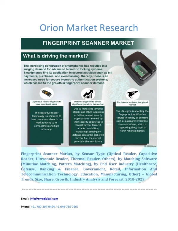 Fingerprint Scanner Market: Global Market Size, Industry Trends, Leading Players, Market Share and Forecast 2018-2023