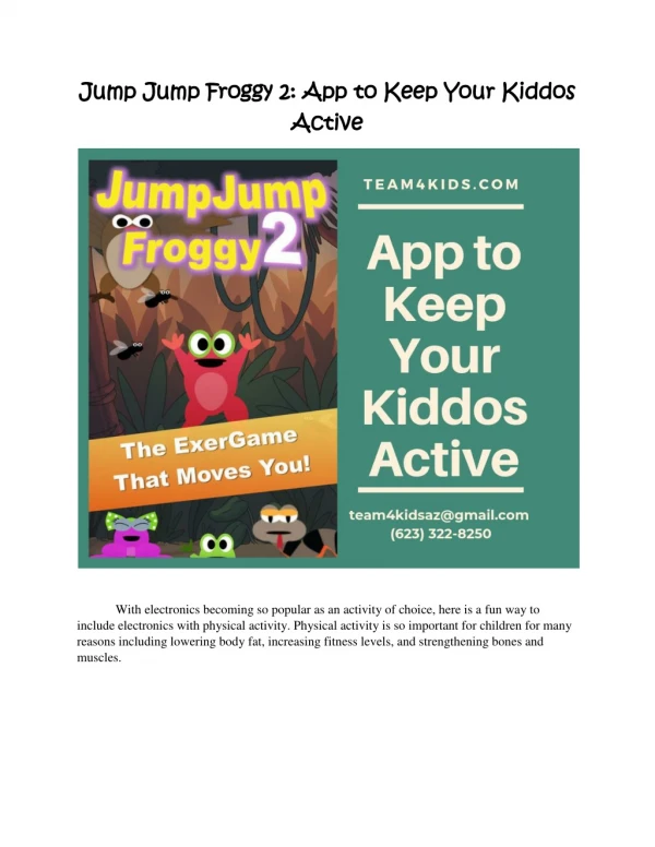 Jump Jump Froggy 2 App to Keep Your Kiddos Active