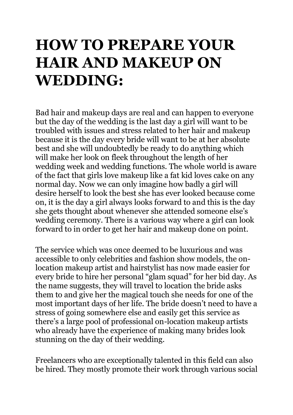 how to prepare your hair and makeup on wedding