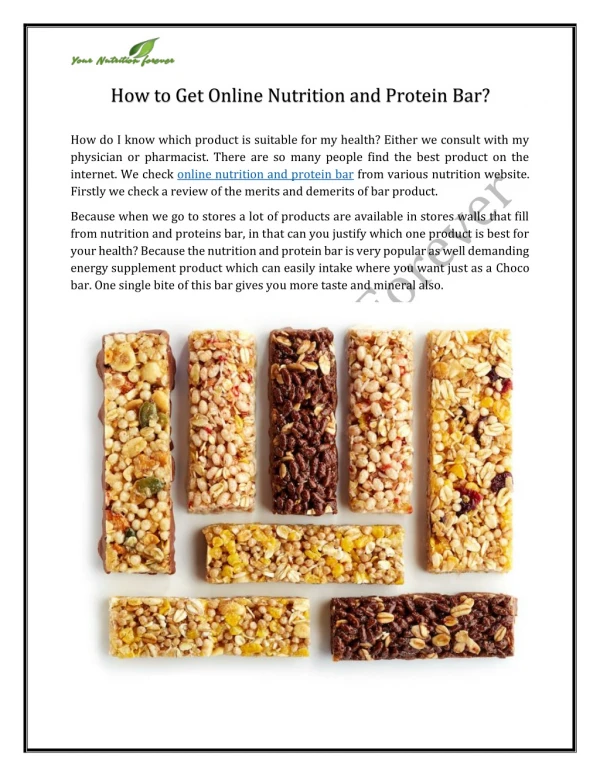Online Nutrition and Protein Bar
