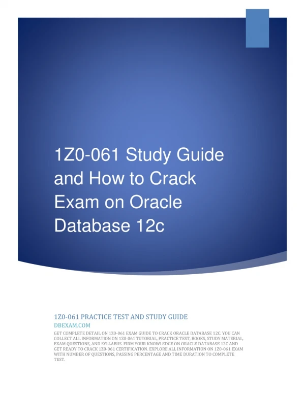 [PDF] 1Z0-061 Study Guide and How to Crack Exam on Oracle Database 12c