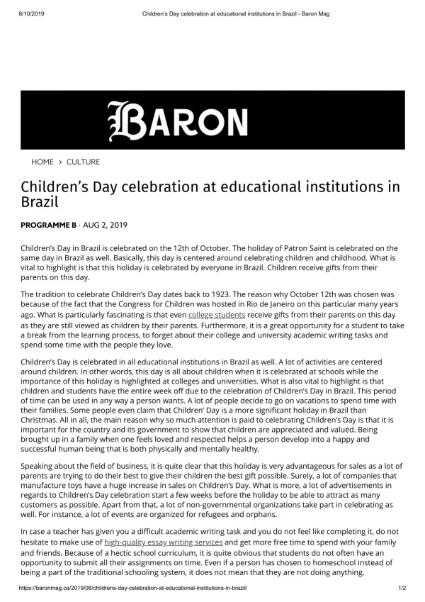 Children’s Day celebration at educational institutions in Brazil