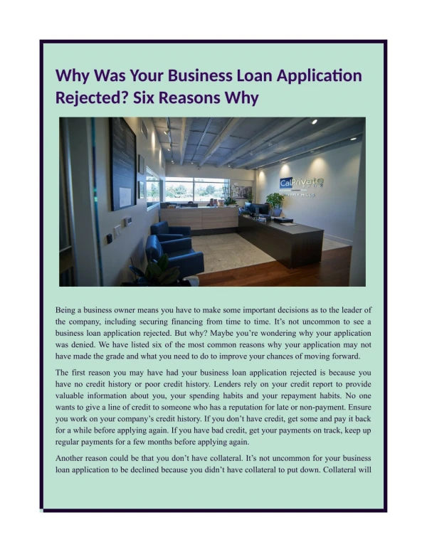 Why Was Your Business Loan Application Rejected? Six Reasons Why