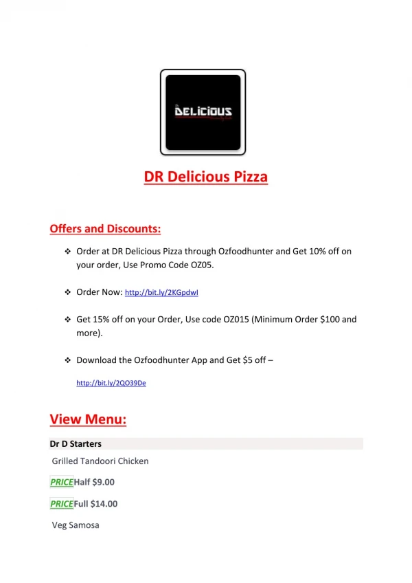 20% Off -DR Delicious Pizza-Hoppers Crossing - Order Food Online