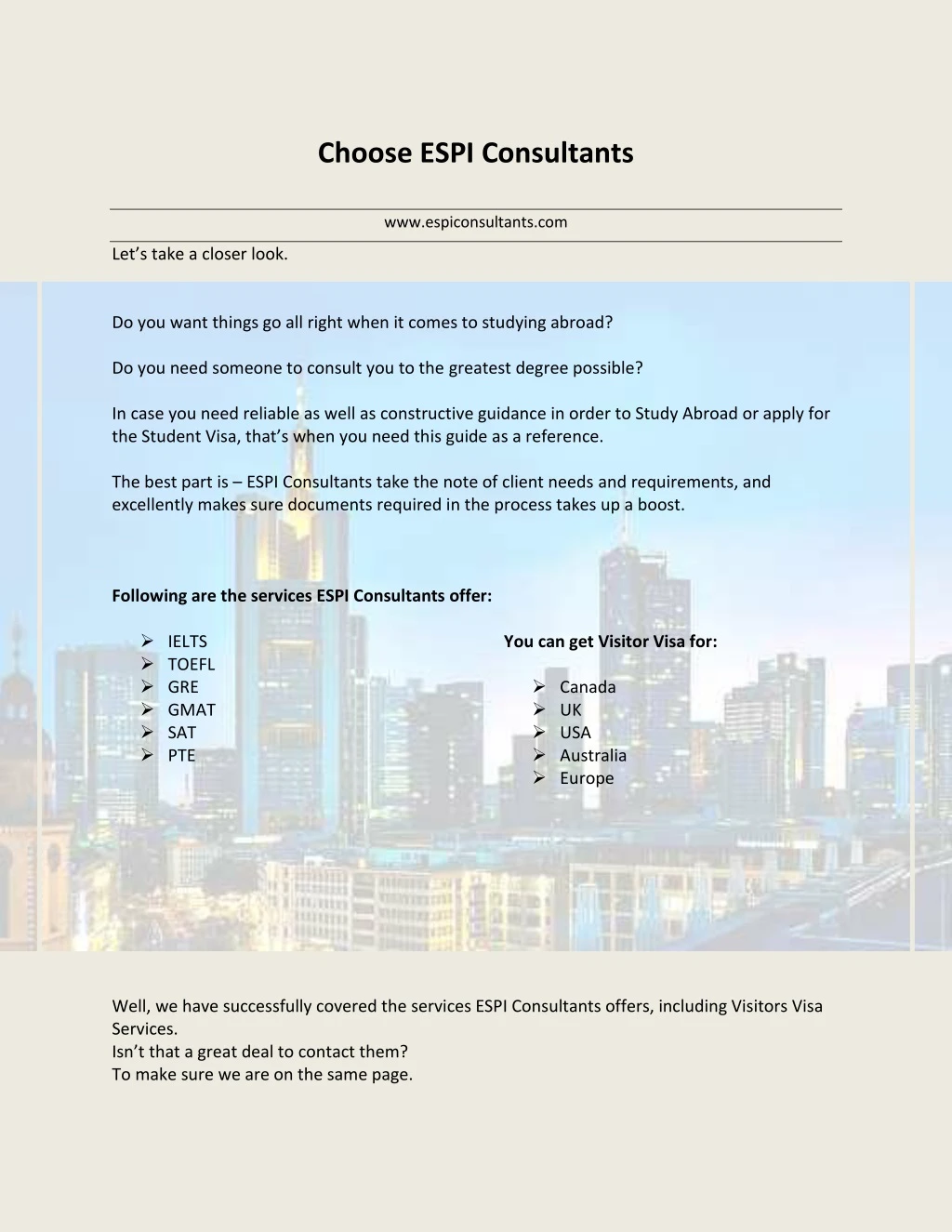 choose espi consultants www espiconsultants com