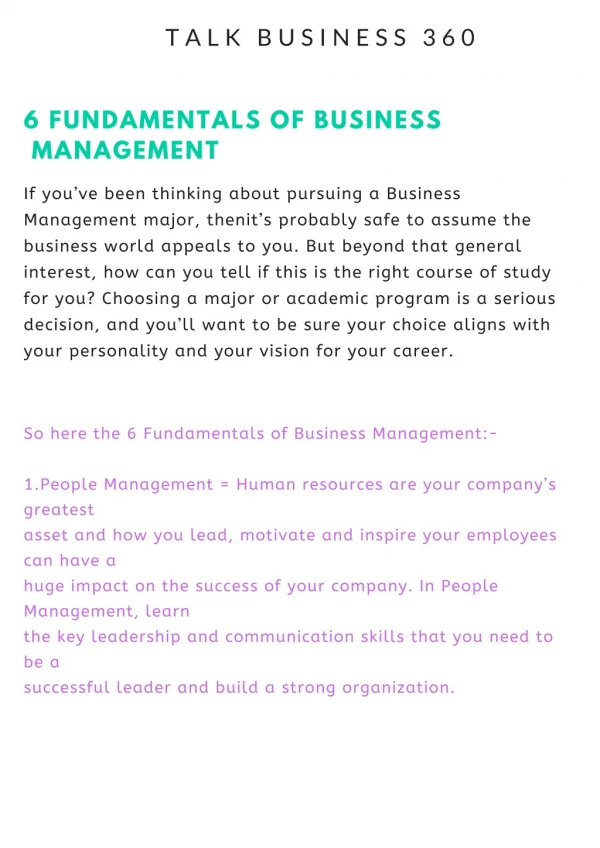 6 Fundamentals of Business Management - Talk Business 360