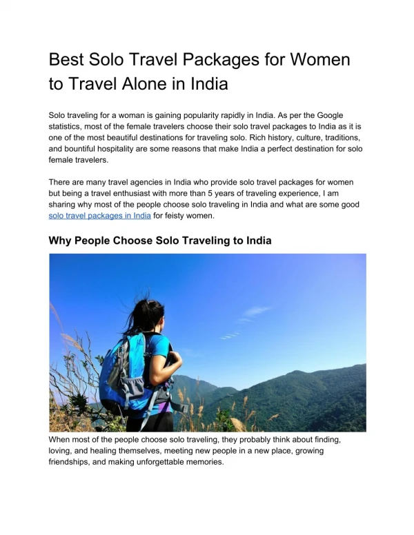 Best Solo Travel Packages for Women to Travel Alone in India