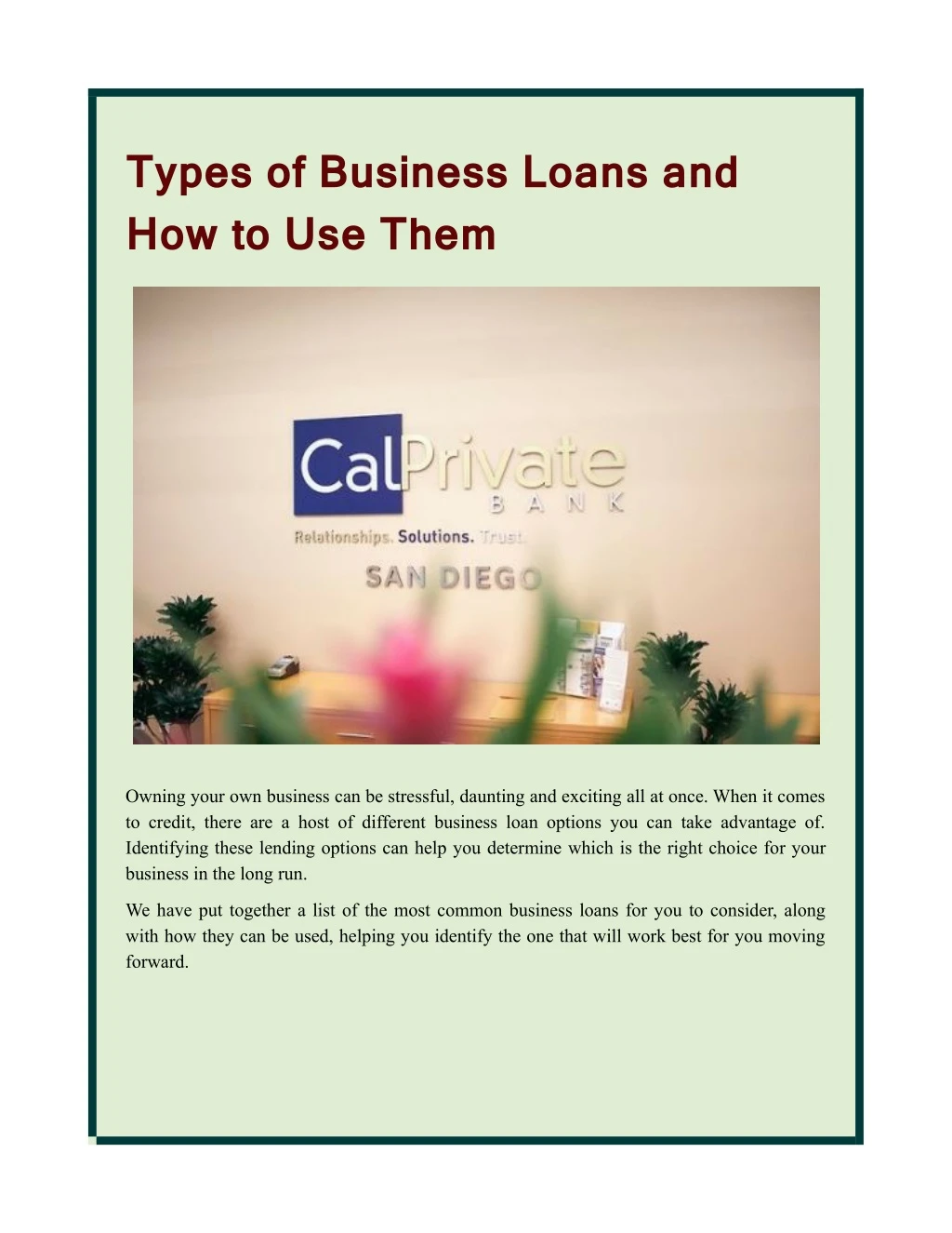 types of business loans and how to use them