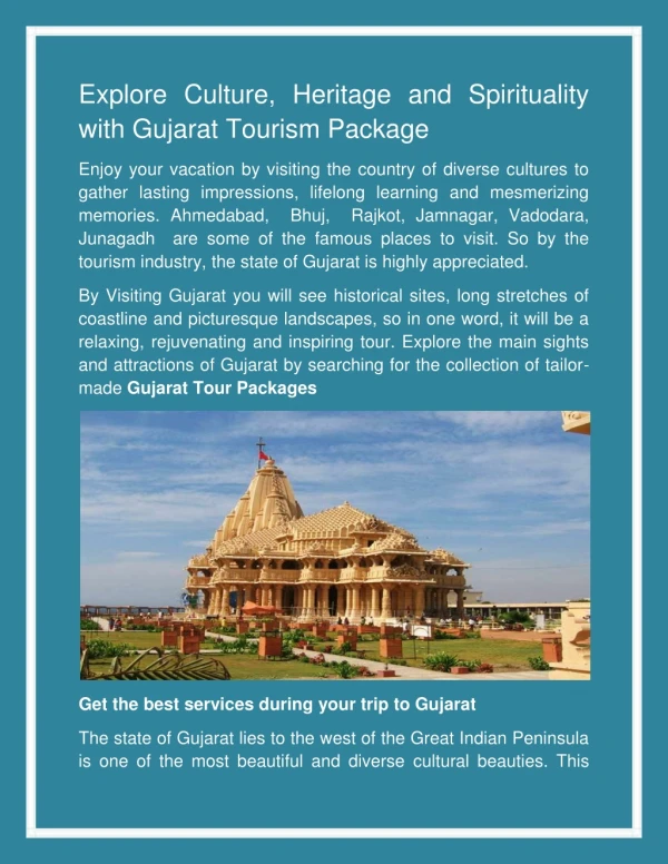 Explore Culture, Heritage and Spirituality with Gujarat Tourism Package