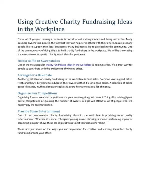 Using Creative Charity Fundraising Ideas in the Workplace