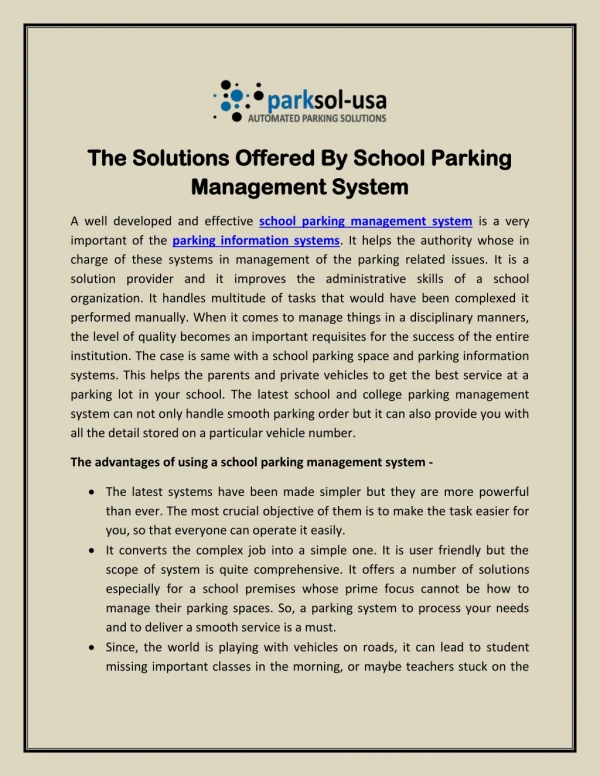 The Solutions Offered By School Parking Management System
