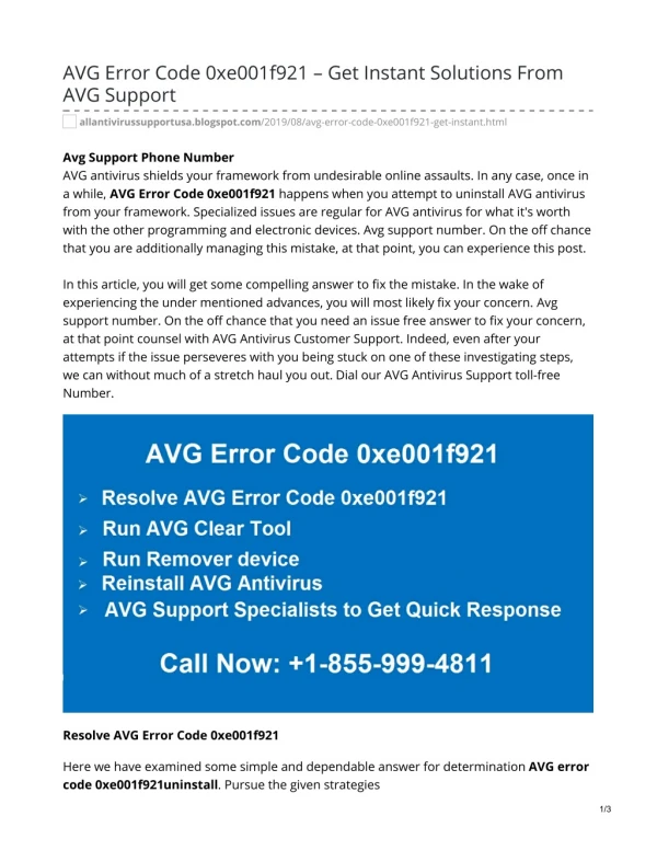 AVG Error Code 0xe001f921 – Get Instant Solutions From AVG Support