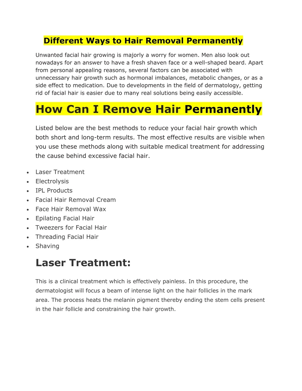 different ways to hair removal permanently