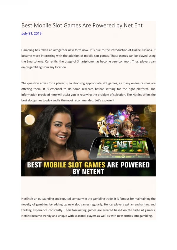 Best Mobile Slot Games Are Powered by Net Ent