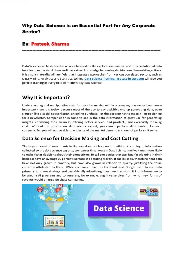 Why Data Science is an Essential Part for Any Corporate Sector?