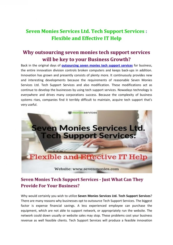 Why outsourcing seven monies tech support services will be key to your Business Growth?