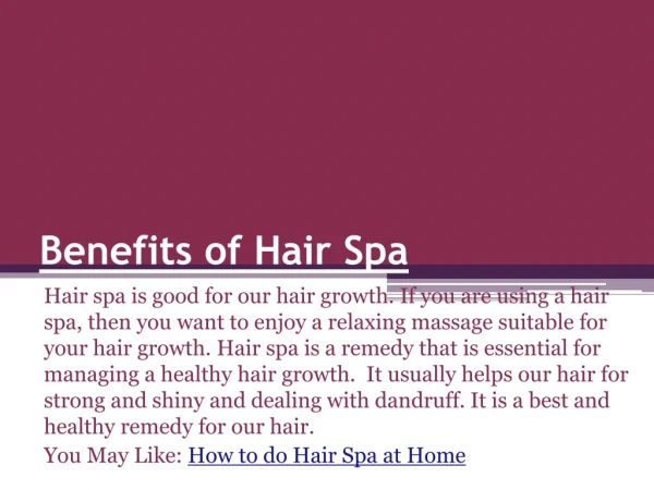 Benefits for Hair Spa PPT