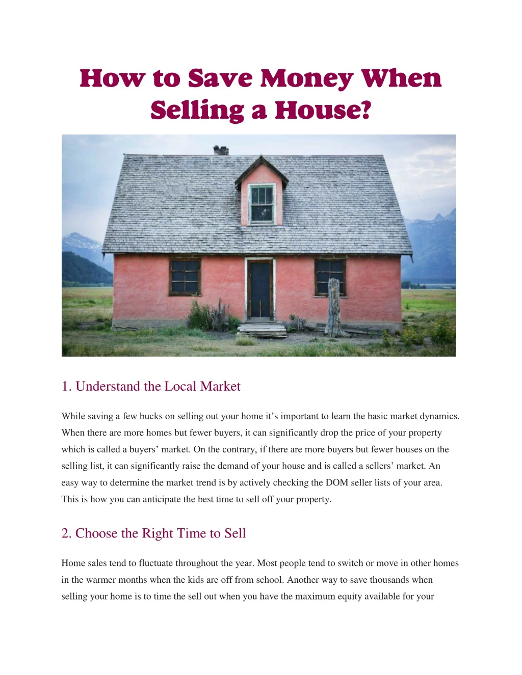 how to save money when selling a house