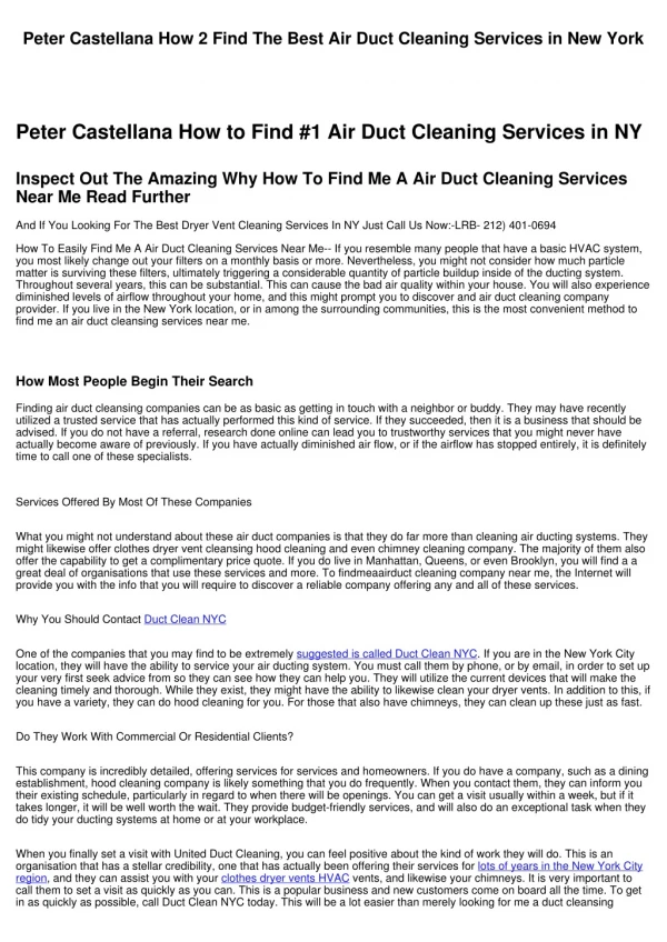 Peter Castellana How 2 Get Best Air Duct Cleaning Services in New York