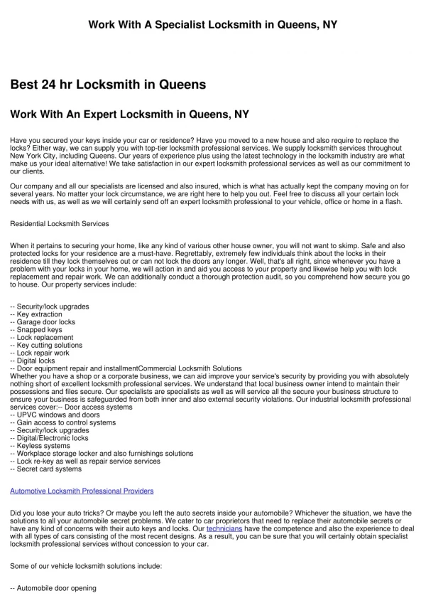 Work With A Specialist Locksmith Professional in Queens, NY